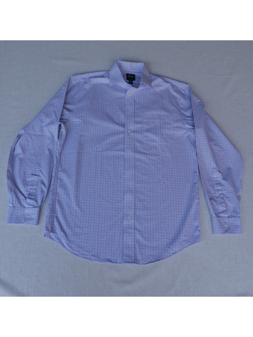Jos A Bank Traveler Shirt Mens 15.5 35/M Purple Lavender Grid Plaid Long Sleeve
